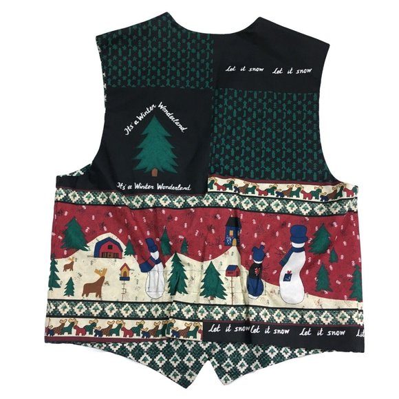 Winter Wonderland Christmas Holiday Multicolored Handmade Button Up Vest - Picture 2 of 8